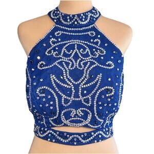 Speechless Beaded Blue Formal Crop Top Homecoming Prom Festival Womens Size 13